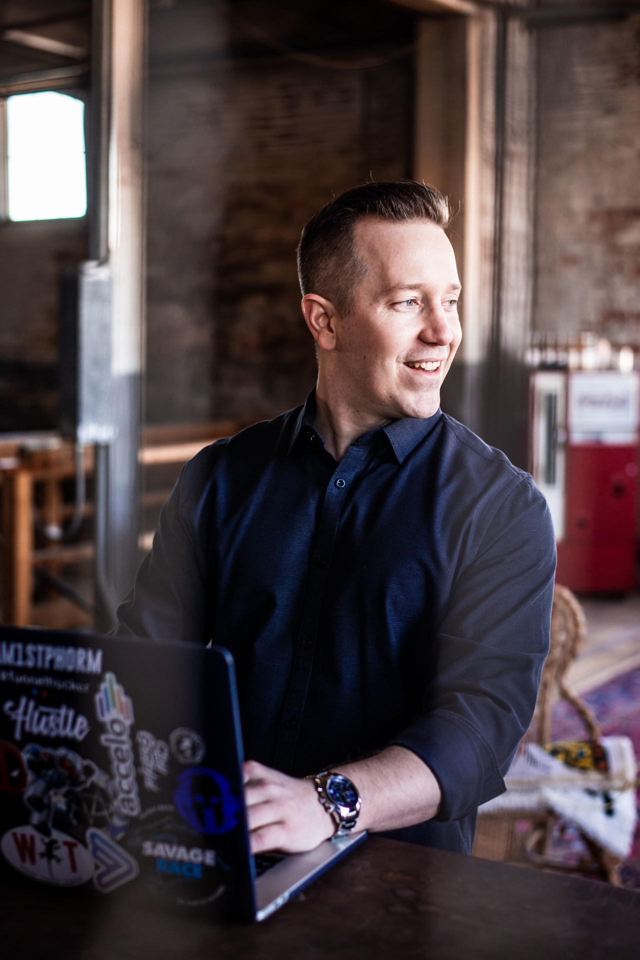 Working at the laptop